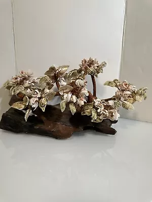 Copper Wire  Bonsai Tree Style Carved Pink Shells Flower Arrangement Driftwood • $35