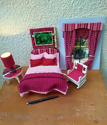 £138.77 • Buy Miniature 1/12 Bedroom Set Polka Dots Furniture Bed Dollhouse Unique OOAK