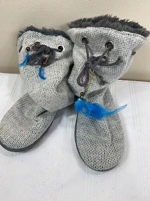 Muk Luks Calf High Knit Sweater Slipper Sock Boots Gray Women XL Size 9-10 Shoes • $19.99