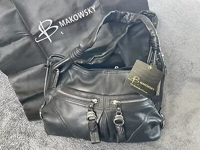 NEW With Tags & Dust Bag B Makowsky Genuine Leather Black  Hailey  Satchel Purse • $55