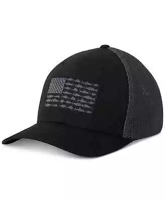 COLUMBIA Men's PFG Mesh Fish Flag Ball Cap FLEX Fit Black Size SM • $29.99