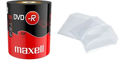 100 Maxell DVD-R 16x 4.7GB Blank DVD Media Discs Shrinkwrap 275733 + 100 Sleeves • £21.77
