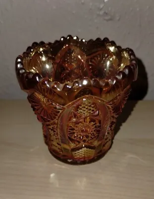 Vintage IMPERIAL GLASS Iridescent Marigold Carnival Glass Toothpick Holder • $19.99