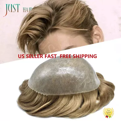 Mens Hair Replacement Full Poly Skin Toupee Human Hairpieces PU System Wig US • $99.99