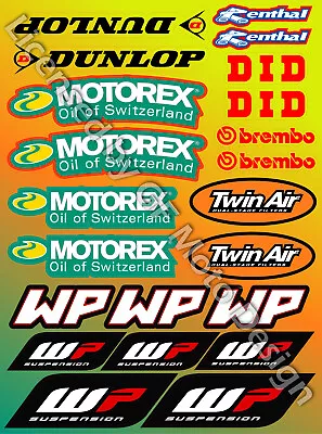 WP Motorex Dunlop DID Shock Fork Sponsor Decals Ktm Exc SX Stickers Motorbik /26 • $12.05