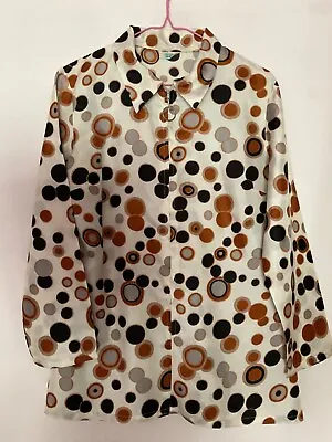 Vintage 60s Psychedelic Brown Spot Tricel Zip & Collar Long Sleeve Tunic Top 12 • £19.99