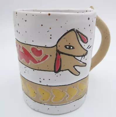 Anthropologie Kiki Dachshund Dog Mug Speckled Ceramic Tail Handle • $19.98