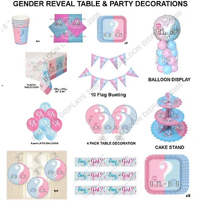Gender Reveal Girl Or Boy ? Baby Shower Tableware - Balloons - Party Decorations • £3.99