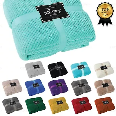 £13.49 • Buy Luxury Popcorn Waffle Blanket Fleece Travel Throw Sofa Bed Warm Cosy Extra Large