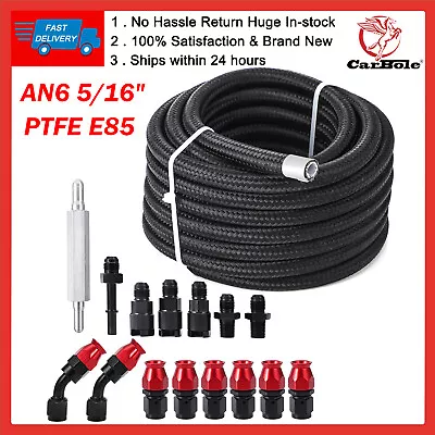 Nylon Stainless Steel 6AN 5/16  PTFE E85 Hose 25FT Braided Fuel Line Fitting Kit • $123.99