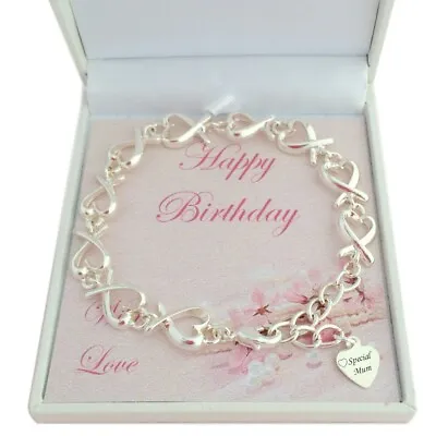 £14.99 • Buy Happy Birthday Bracelet With Engraved Silver Charm, Gift For Mum, Daughter Etc