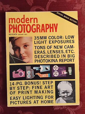 RARE MODERN PHOTOGRAPHY Magazine January 1961 Photographers Techniques Low Light • $14.40