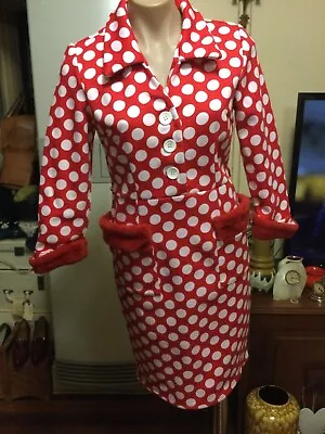 Rockabilly Rock N Roll Red White Polka Dot Dress Button Front Size 8-10 • $45