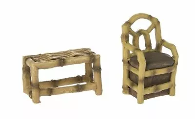 Miniature Dollhouse Fairy Garden Zen Bamboo Look Bench & Chair - Buy 3 Save $5 • $9.31