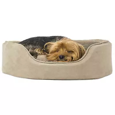 Pet Dog Bed | Oval Terry Fleece And Suede Pet Bed For Dogs & Cats Clay Medium • $28.49