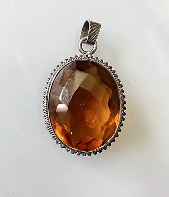 Antique Sterling Silver Faux Cairngorm Citrine Large Statement Pendant 2  • £95