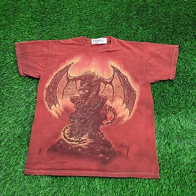 Medieval Dragon Tie-Dye Shirt Womens L-Short 20x24 Contrast-Stitch Sci-Fi Fiery • $29.04