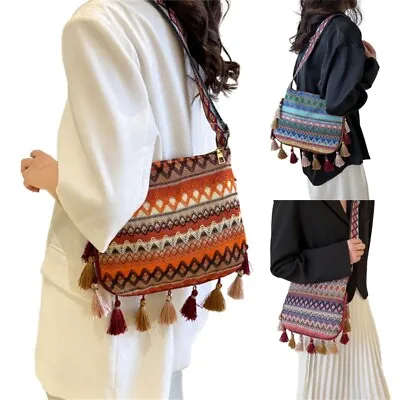 Vintage Shoulder Bag With Tassels Crossbody Bag For Women Versatile Canvas Bag • £8.23