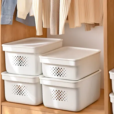 £8.95 • Buy Plastic Storage Box Boxes Lid Handles Food Container Home Kitchen Office Baskets