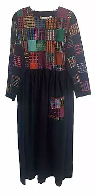 MICHAEL SIMON LITE Knit Maxi Dress Black Pieced Patch Embroidered Women's Sz L • $22.99