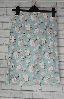 LAURA ASHLEY Ladies Pale Blue Floral Straight Skirt Size 10 • £12.99