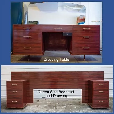 Retro Vintage 70’s Dressing Table Queen Headboard + Drawers. Bedroom Suite. • $75