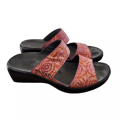 Mephisto Mobils Womens Slide Sandals Size 38 8 US Orange Floral Patent Leather • $32