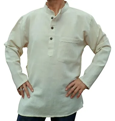 Fair Trade Nepalese Hemp & Cotton Nehru Grandad Collarless Kurta Shirt M - 5xl • $25.25