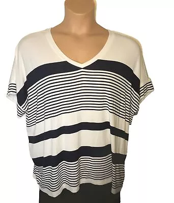 Cabi Sweater Style #5925 Black White Stripe Short Sleeve Oversize • $13.99