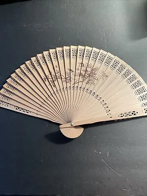 Vintage Hand Painted Ivory Celluloid Carved Pierced Hand Fan Fish/Birds • $15