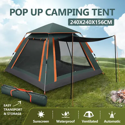 $129.95 • Buy 4 Person Pop Up Camping Tent Outdoor Beach Instant Shade Family Shelter Portable