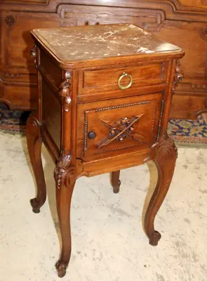 French Antique Carved Oak Louis XV Nightstand • $1250
