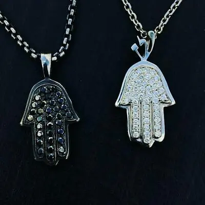 14k Black Gold & Black Diamonds 1.12ct Pave Hand Of God Hamsa Necklace 20  Chain • £1267.98