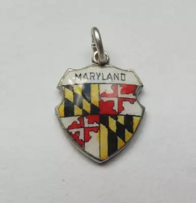 Vintage Sterling Silver & Enamel Maryland State Flag Travel Shield Charm • $19.95