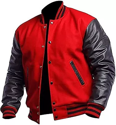 Men's Wool College Varsity Baseball Faux Leather Sleeves Bomber Letterman Jacket • £101.26