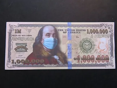 $1 Million Dollar Bill Note President BENJAMIN FRANKLIN $1000000 Facemask WOW • £1.29