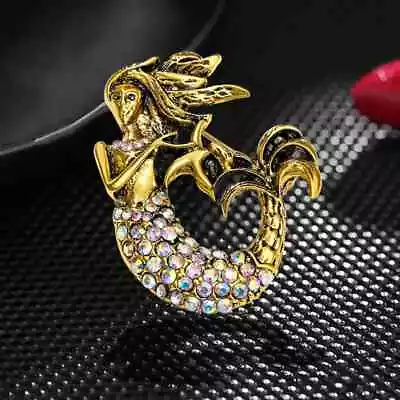 Exqusite Vintage Shining Boutique Mermaid Crystal Badges Pin Accessories Brooch • $6.29