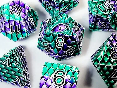 Teal Basalisk's Gaze | Metal DnD Dice Set | Dungeons And Dragons | 7 Dice RPG • $44.95