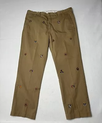 Polo Ralph Lauren Chino Pants Embroidered All Over Logo Size 40 X 32 Khaki • $26.85