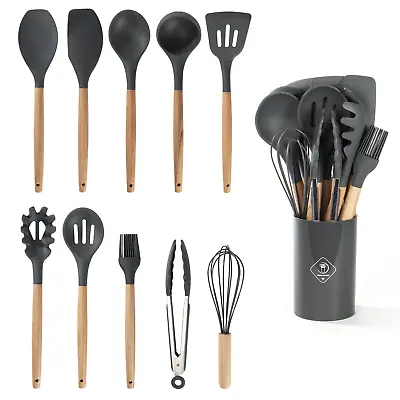 £18.99 • Buy Grey Silicone Kitchen Utensils Set Of 11 Spatulas For Cooking BBQ & Baking M&W