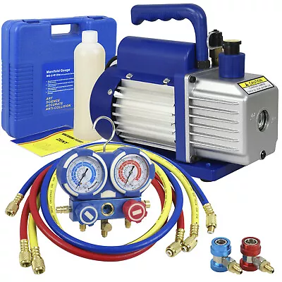1/4HP Air Vacuum Pump 35 CFM Combo A/C Manifold Gauge R134A R410a R22 Kit Set  • $94.58