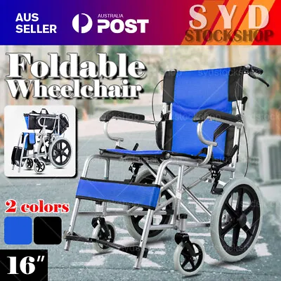 16  Foldable Wheelchair Park Brakes Lightweight Soft Mobility Aid Fold Disabled • $136.29