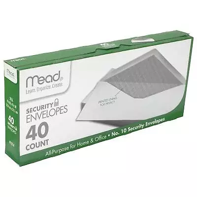 Mead Security Tinted #10 Business Envelopes 4-1/8  X 9-1/2  White 40/Pack • $11.26