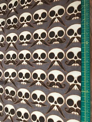 Skull With Mustache Flannel Fabric Sold By The Yard #541 • $5.39