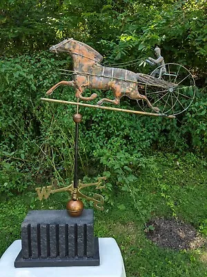 Antique Copper Sulky Horse & Jockey Weathervane + Directional + Base (JW Fiske) • $1495