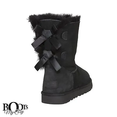 Ugg Bailey Bow Ii Black Suede Sheepskin Youth / Toddler Boots Size Us 4 New • $94.99