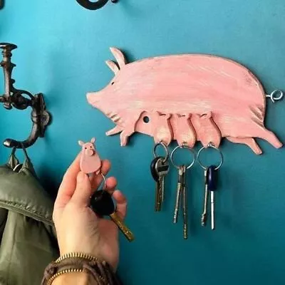 Pink Wooden Piggy Key Ring Small Car Hanger Cute Clothes Wall Mounted Hanger New • $15.18