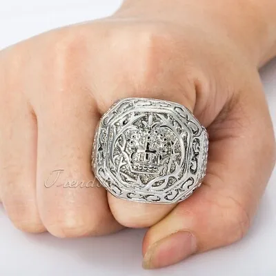 Boys Mens Ring Silver 316L Stainless Steel Cross Crown Ring Rock&Roll US Size 10 • $7.99