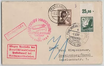 Germany 1937 Zeppelin Hindenburg Deutschlandfahrt Airship Cover To Oranienburg • £33.77