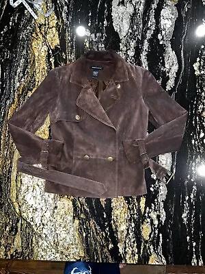 Women’s Vintage Leather Double Breasted Trench Size 6 Suede  Moda International • $48